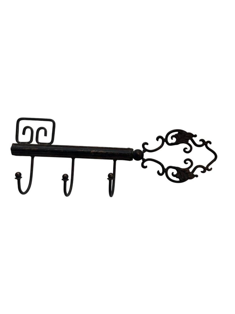 key-shaped wall mount rack with three hanging hooks used